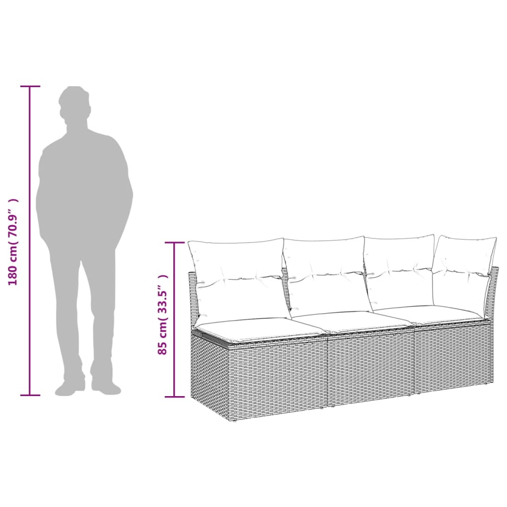 Havesofa med hynder 3-personers beige polyrattan