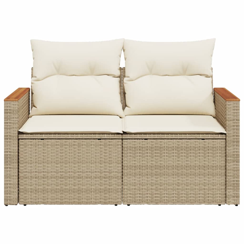 Gartensofa mit Kissen 2-Sitzer Beige Poly Rattan
