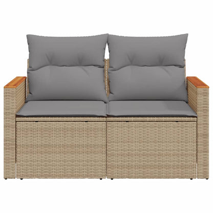 Gartensofa mit Kissen 2-Sitzer Beige Poly Rattan