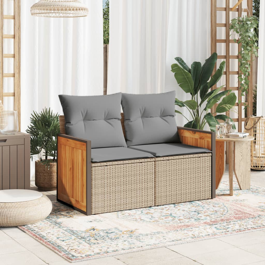 Havesofa med puder 2-personers beige polyrattan