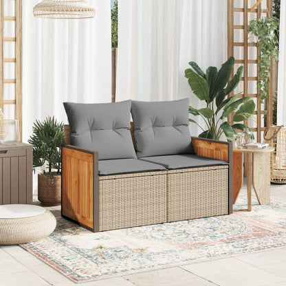 Havesofa med puder 2-personers beige polyrattan