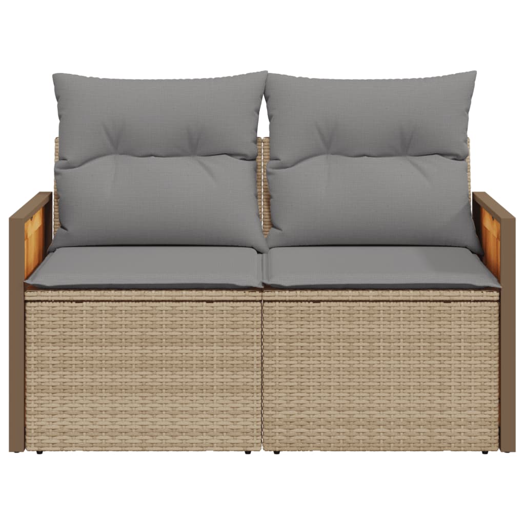 Havesofa med puder 2-personers beige polyrattan