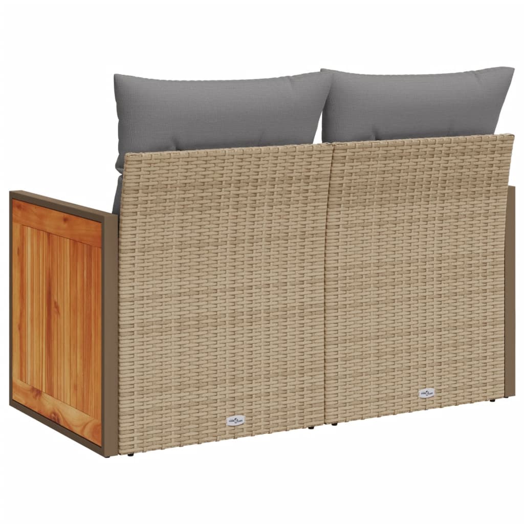 Havesofa med puder 2-personers beige polyrattan