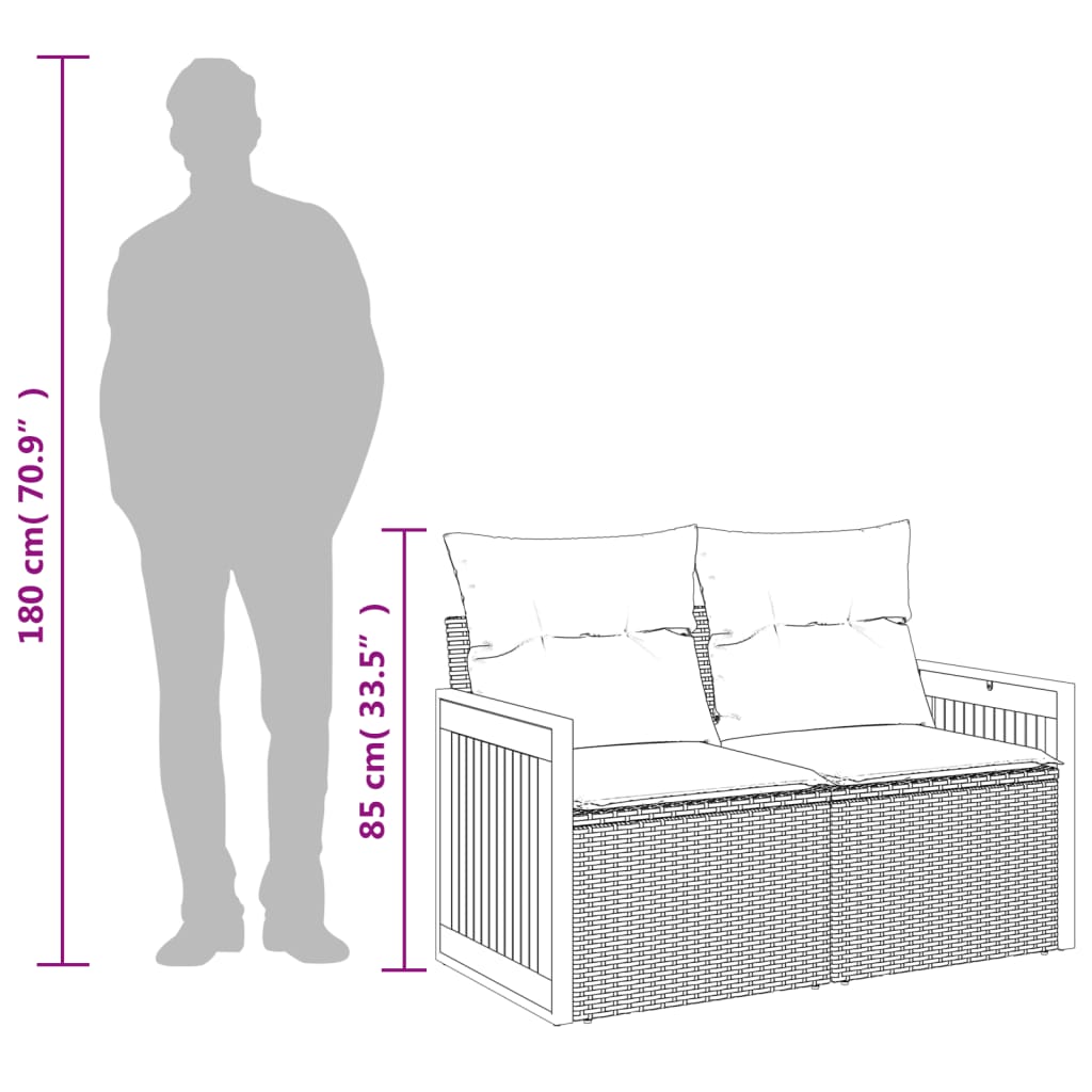 Havesofa med puder 2-personers beige polyrattan