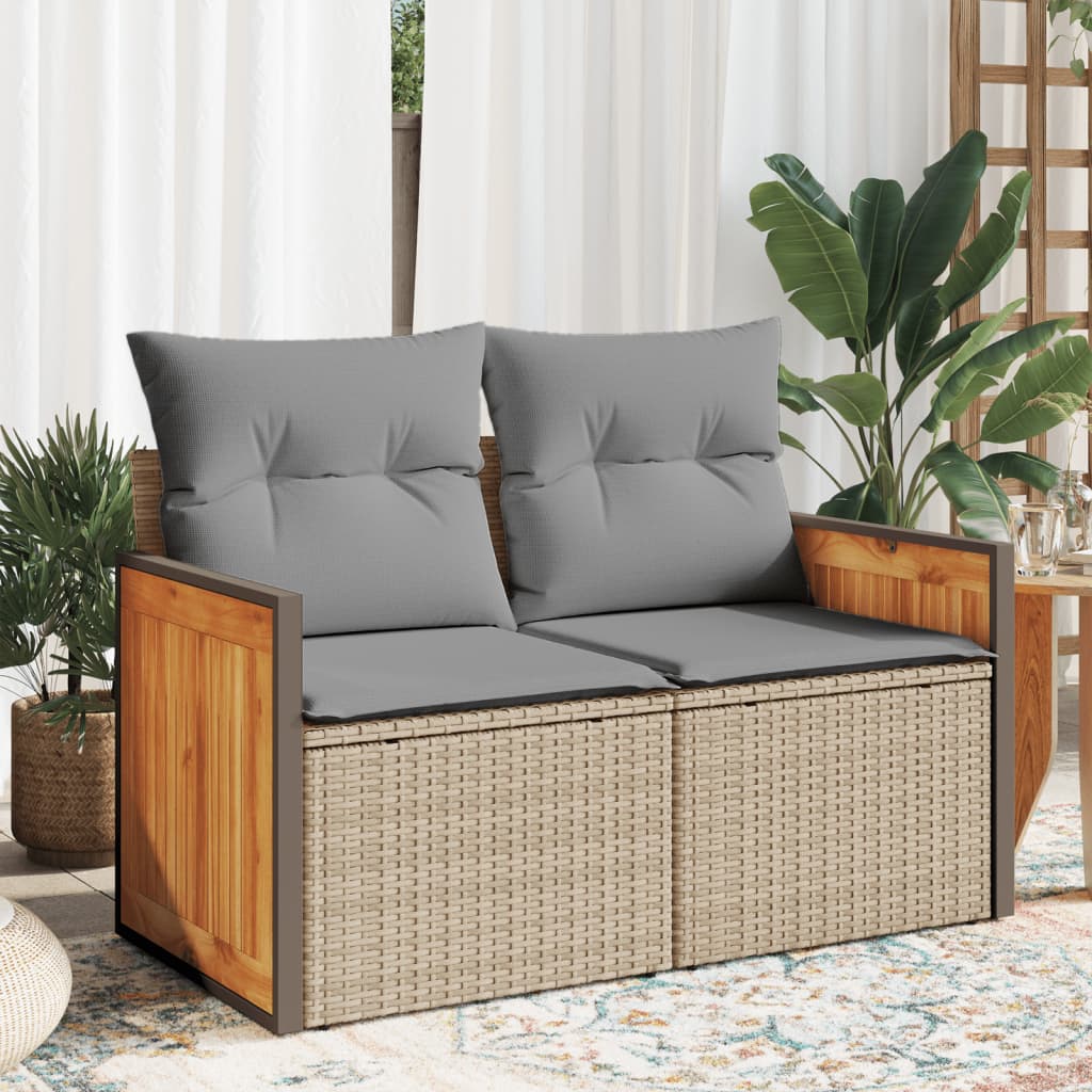 Havesofa med puder 2-personers beige polyrattan