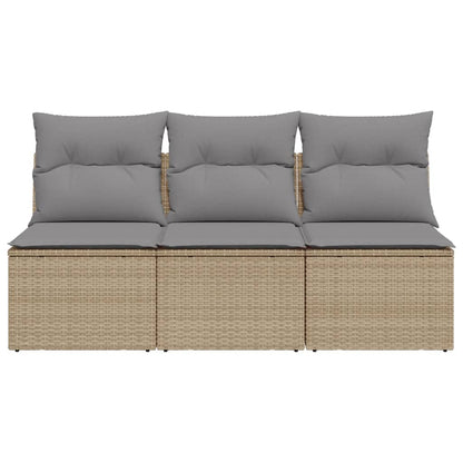 Gartensofa mit Kissen 3-Sitzer Beige Poly Rattan