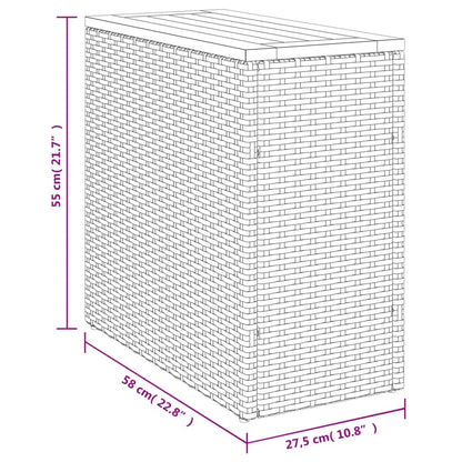 Garten-Beistelltisch mit Holzplatte Grau 58x27,5x55 cm Rattan