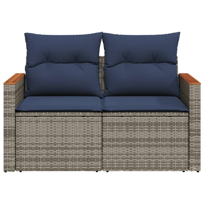 Gartensofa mit Kissen 2-Sitzer Grau Poly Rattan