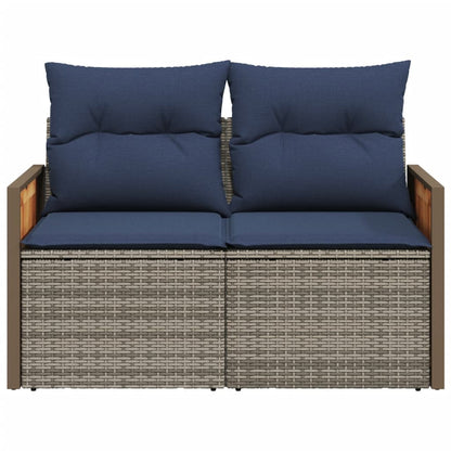 Gartensofa mit Kissen 2-Sitzer Grau Poly Rattan