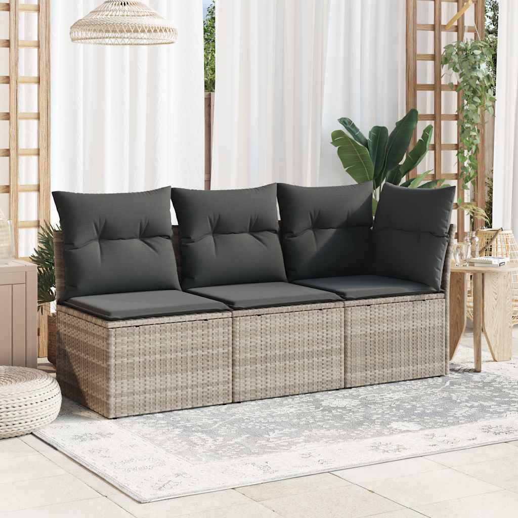 Garten-Ecksofa mit Kissen Hellgrau Poly Rattan
