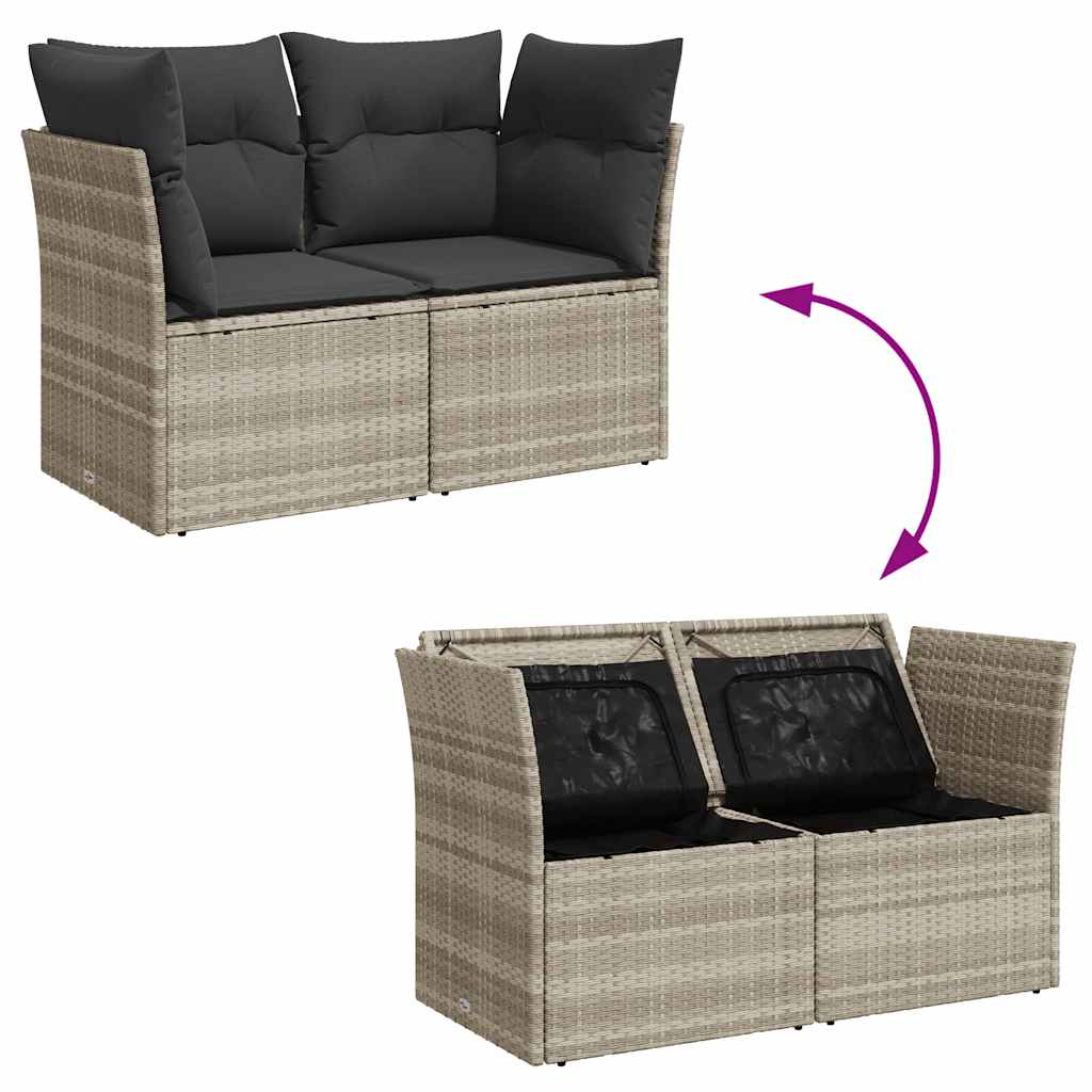 Havesofa med hynder 2-personers lysegrå polyrattan