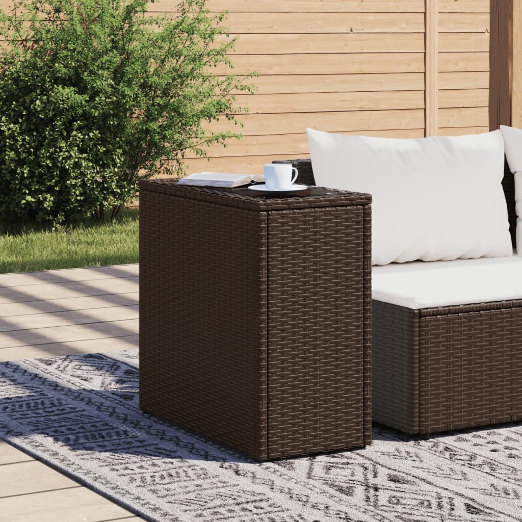 Havebord med glasplade Brun 58x27,5x55 cm Rattan