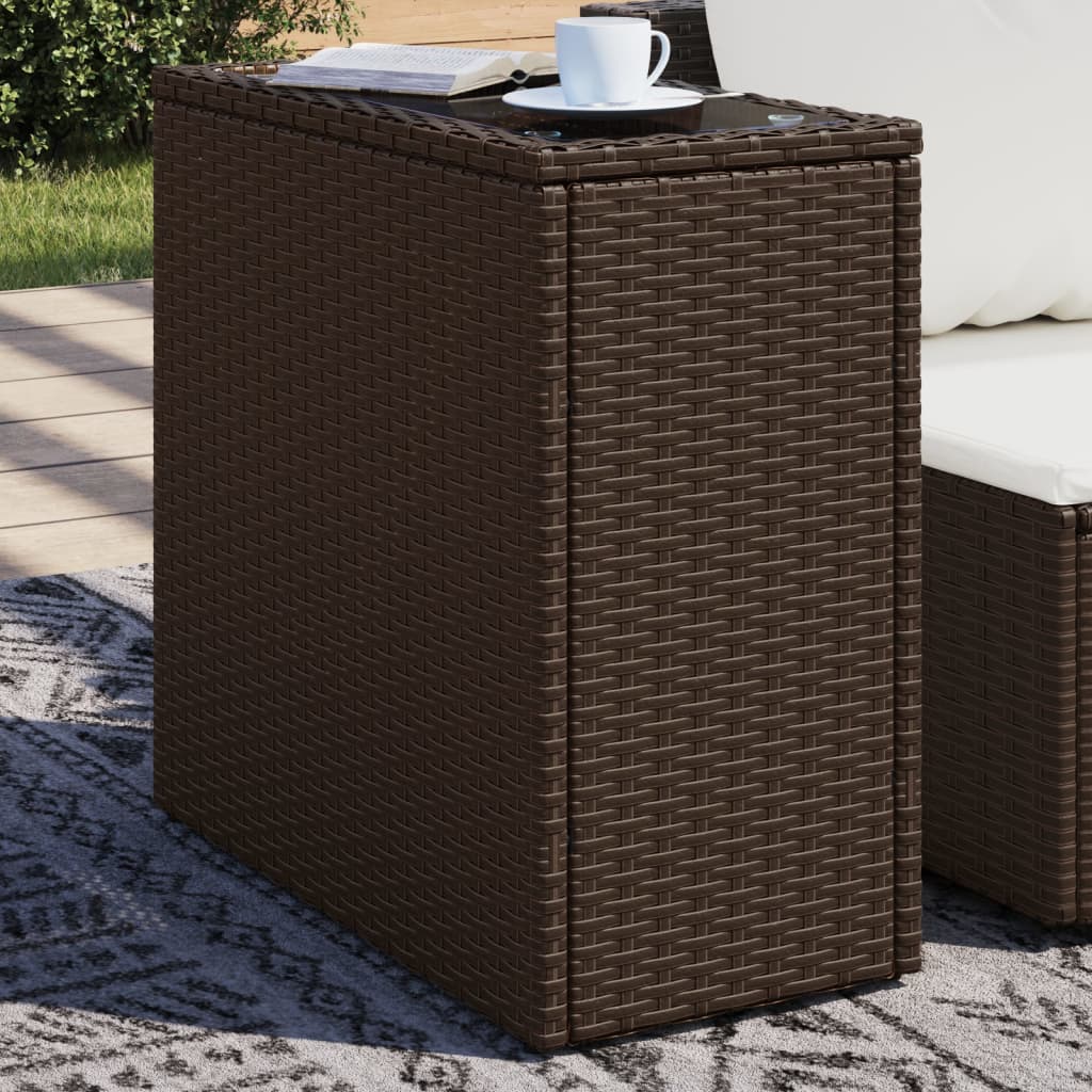 Havebord med glasplade Brun 58x27,5x55 cm Rattan