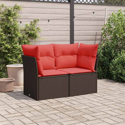 Gartensofa mit Kissen 2-Sitzer Braun Poly Rattan