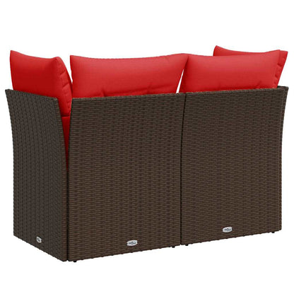Gartensofa mit Kissen 2-Sitzer Braun Poly Rattan