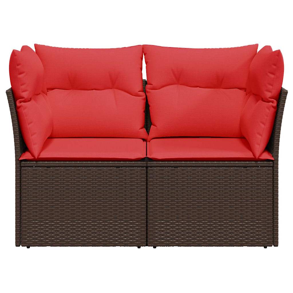 Gartensofa mit Kissen 2-Sitzer Braun Poly Rattan
