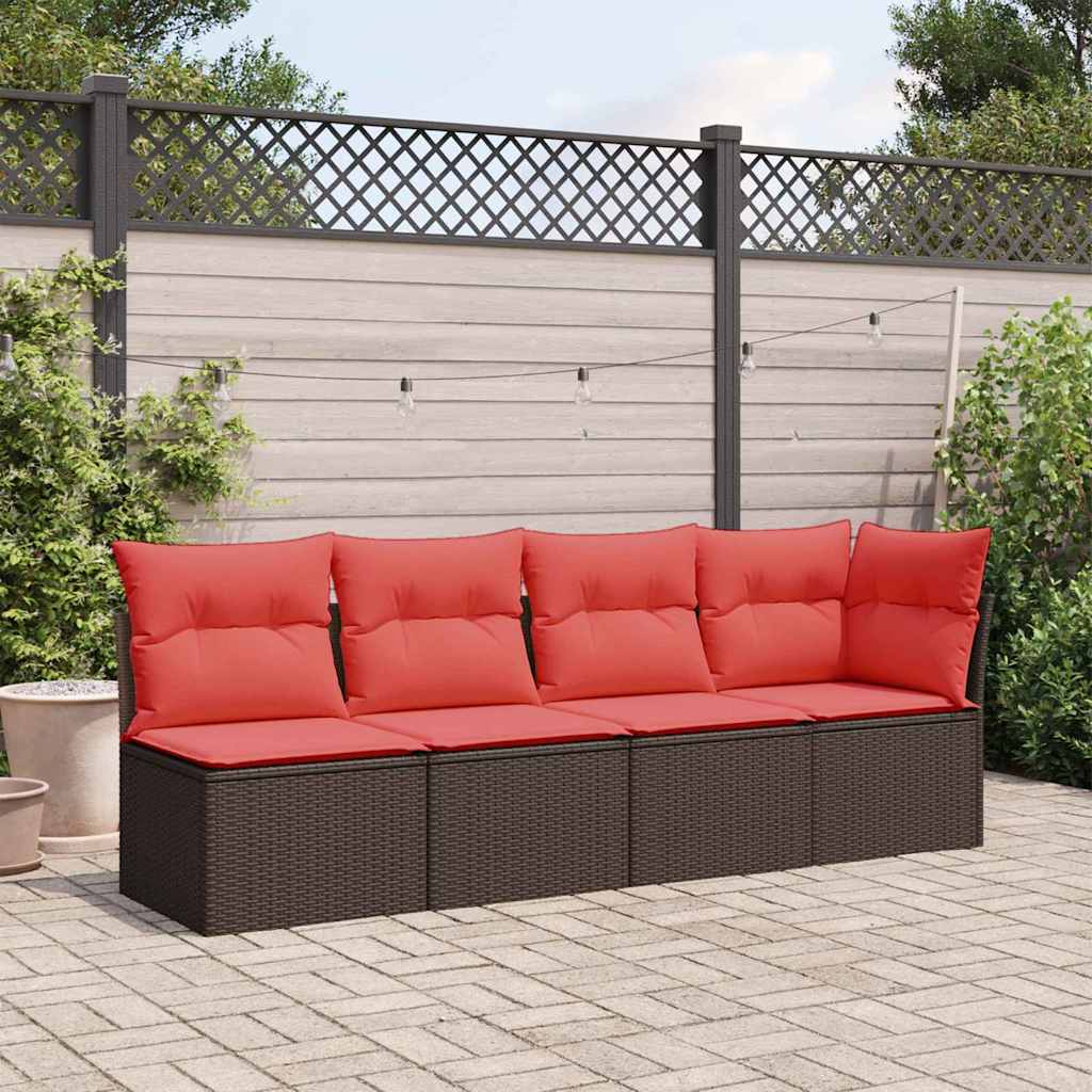 Gartensofa mit Kissen 4-Sitzer Braun Poly Rattan