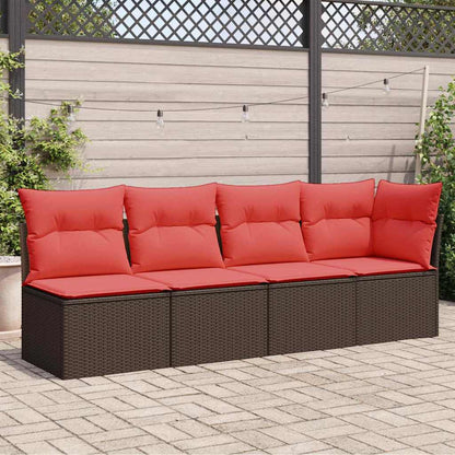 Gartensofa mit Kissen 4-Sitzer Braun Poly Rattan