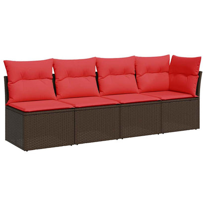 Gartensofa mit Kissen 4-Sitzer Braun Poly Rattan