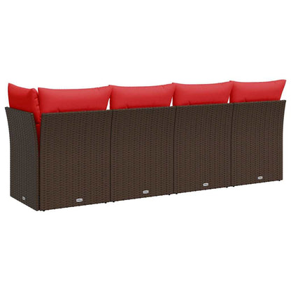 Gartensofa mit Kissen 4-Sitzer Braun Poly Rattan