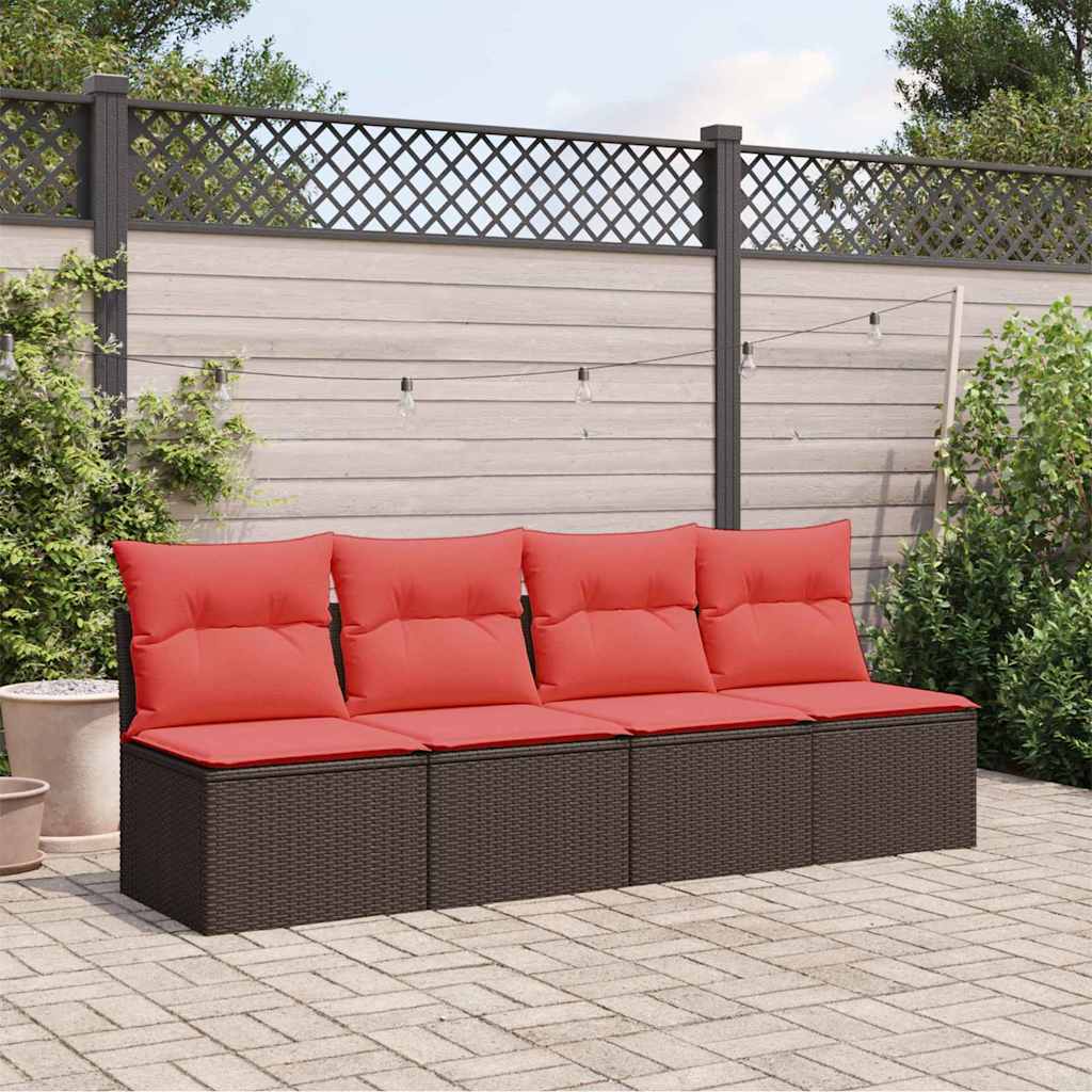 Gartensofa mit Kissen 4-Sitzer Braun Poly Rattan