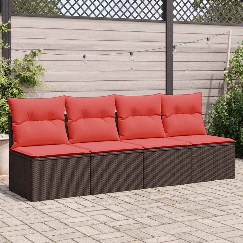 Gartensofa mit Kissen 4-Sitzer Braun Poly Rattan