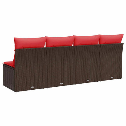 Gartensofa mit Kissen 4-Sitzer Braun Poly Rattan