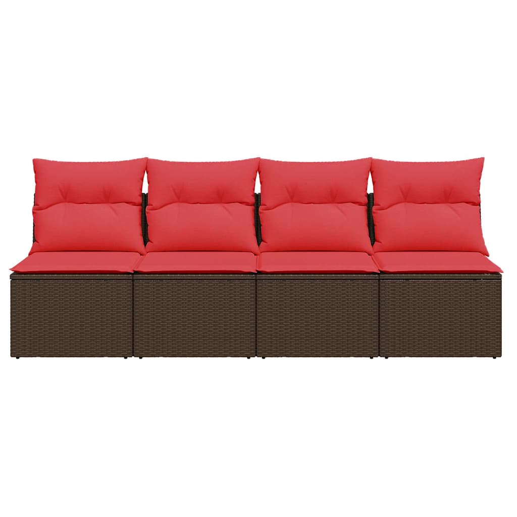 Gartensofa mit Kissen 4-Sitzer Braun Poly Rattan
