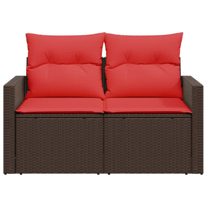 Gartensofa mit Kissen 2-Sitzer Braun Poly Rattan