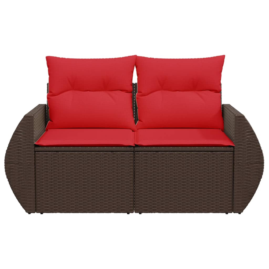 Gartensofa mit Kissen 2-Sitzer Braun Poly Rattan