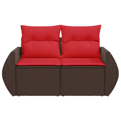 Gartensofa mit Kissen 2-Sitzer Braun Poly Rattan