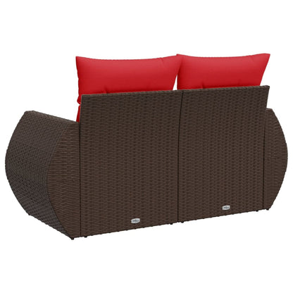 Gartensofa mit Kissen 2-Sitzer Braun Poly Rattan