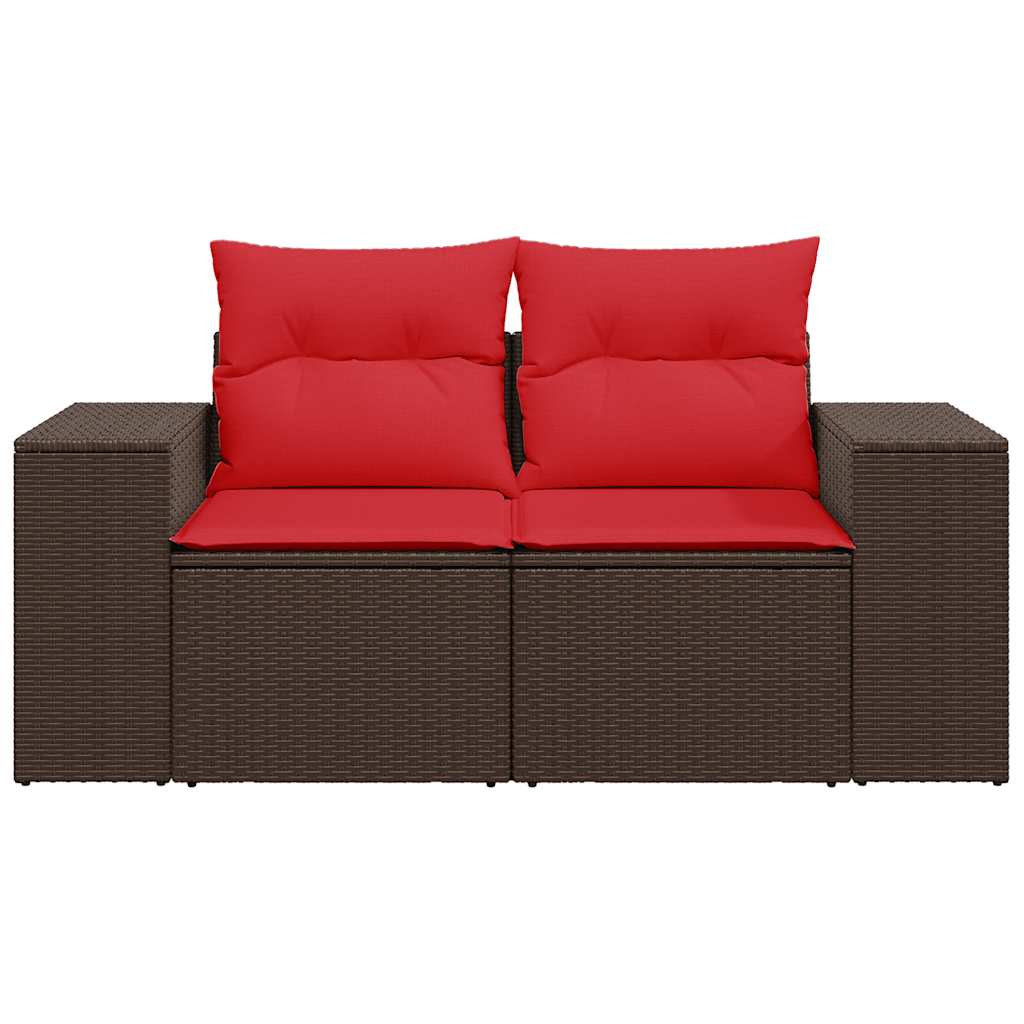 Gartensofa mit Kissen 2-Sitzer Braun Poly Rattan