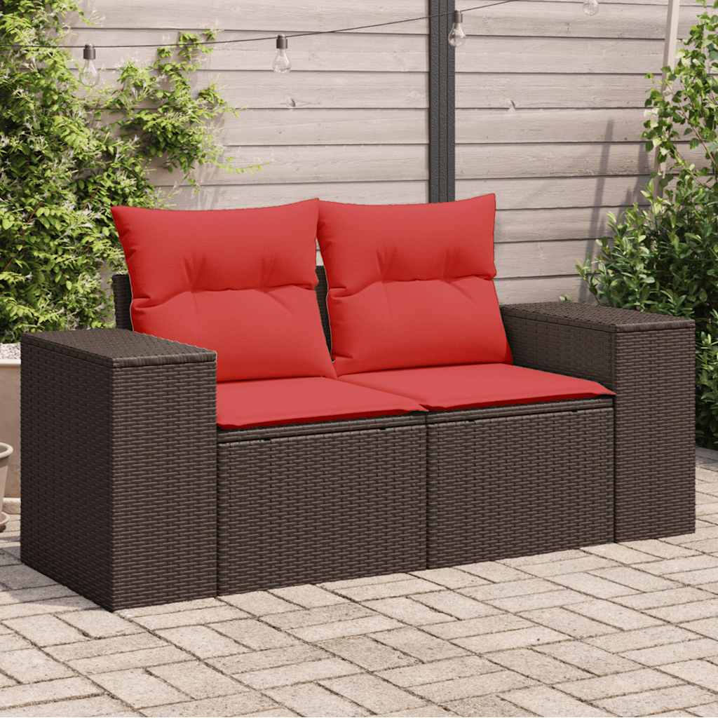 Gartensofa mit Kissen 2-Sitzer Braun Poly Rattan