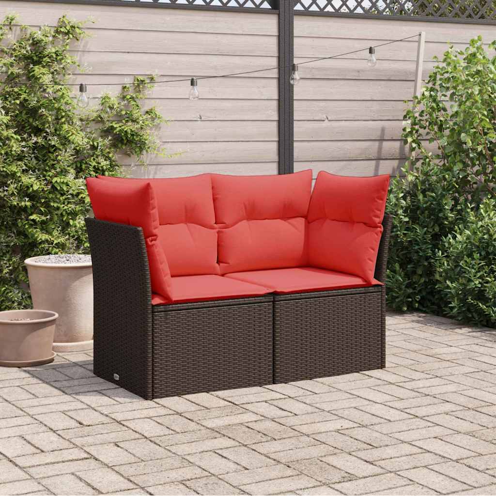 Gartensofa mit Kissen 2-Sitzer Braun Poly Rattan