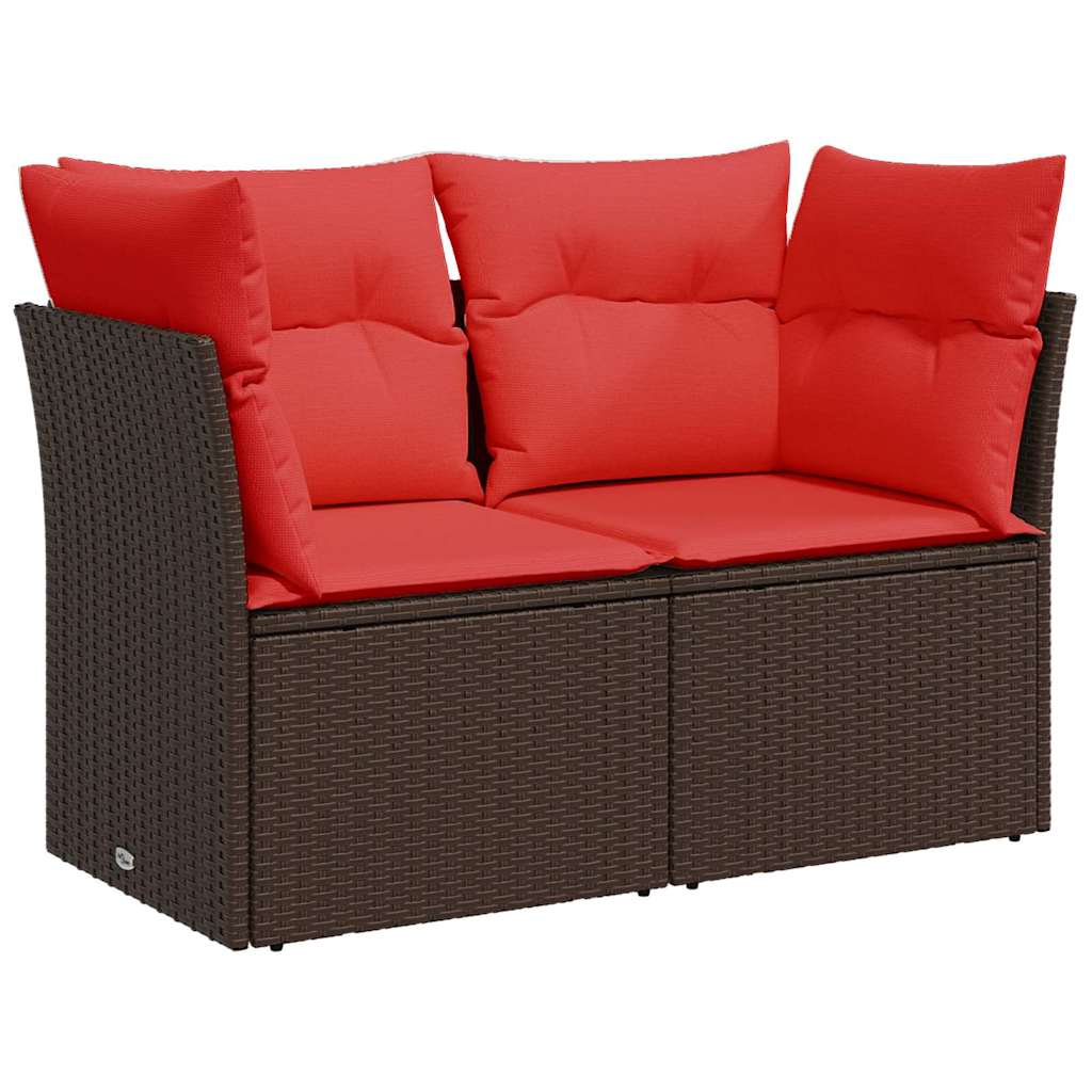 Gartensofa mit Kissen 2-Sitzer Braun Poly Rattan