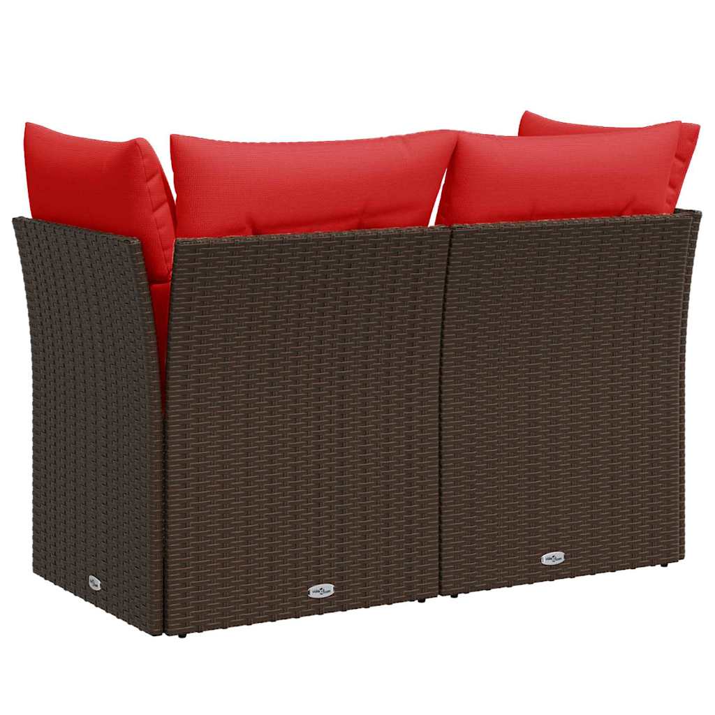 Gartensofa mit Kissen 2-Sitzer Braun Poly Rattan