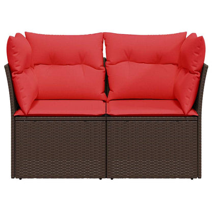 Gartensofa mit Kissen 2-Sitzer Braun Poly Rattan