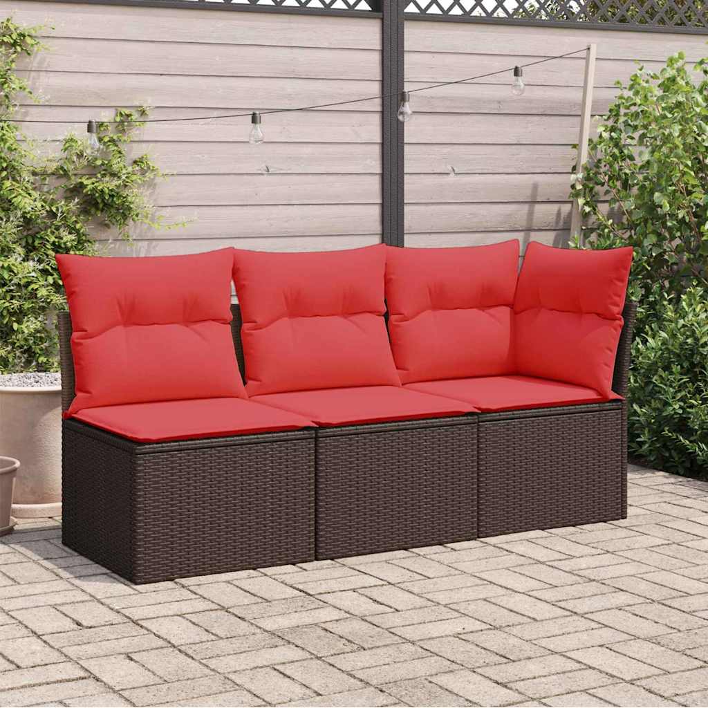 Gartensofa mit Kissen 3-Sitzer Braun Poly Rattan