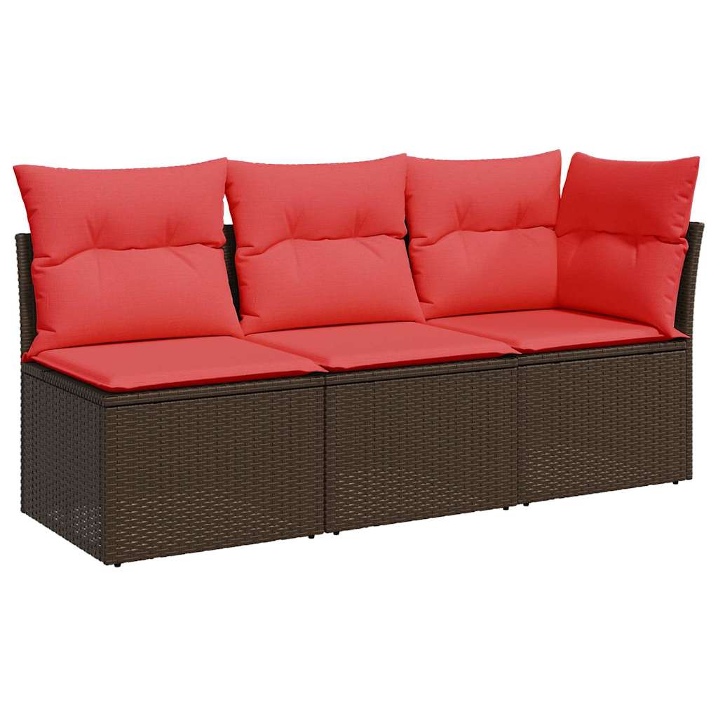 Gartensofa mit Kissen 3-Sitzer Braun Poly Rattan