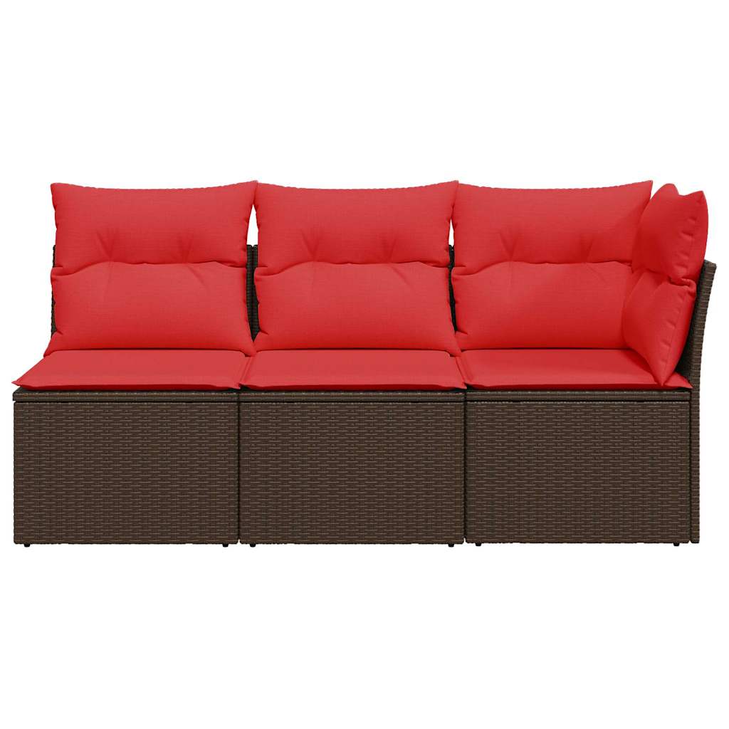 Gartensofa mit Kissen 3-Sitzer Braun Poly Rattan