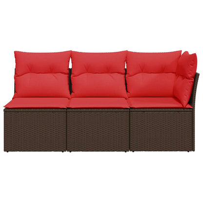 Gartensofa mit Kissen 3-Sitzer Braun Poly Rattan