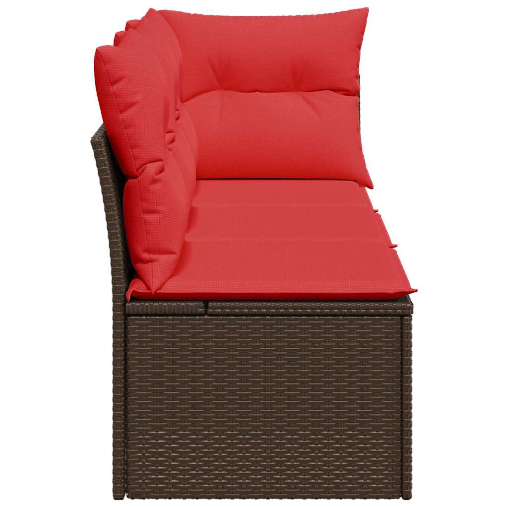 Gartensofa mit Kissen 3-Sitzer Braun Poly Rattan