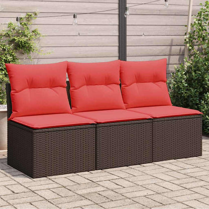 Gartensofa mit Kissen 3-Sitzer Braun Poly Rattan