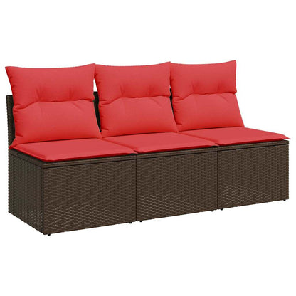 Gartensofa mit Kissen 3-Sitzer Braun Poly Rattan