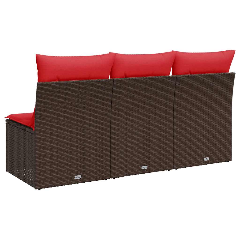 Gartensofa mit Kissen 3-Sitzer Braun Poly Rattan