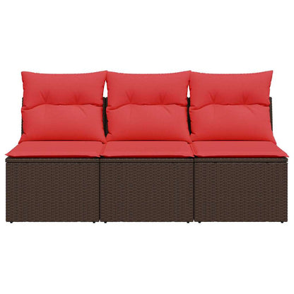 Gartensofa mit Kissen 3-Sitzer Braun Poly Rattan