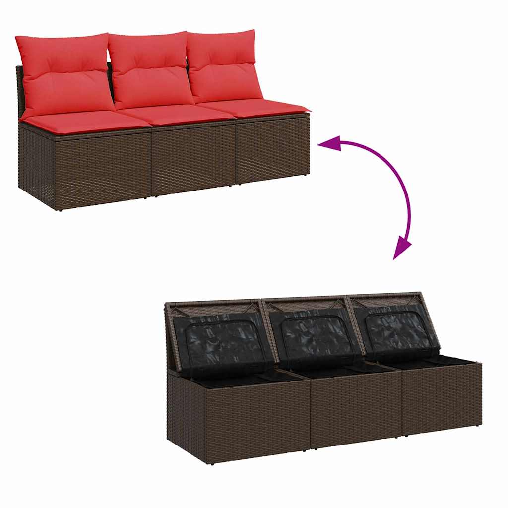Gartensofa mit Kissen 3-Sitzer Braun Poly Rattan
