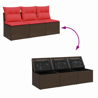 Gartensofa mit Kissen 3-Sitzer Braun Poly Rattan