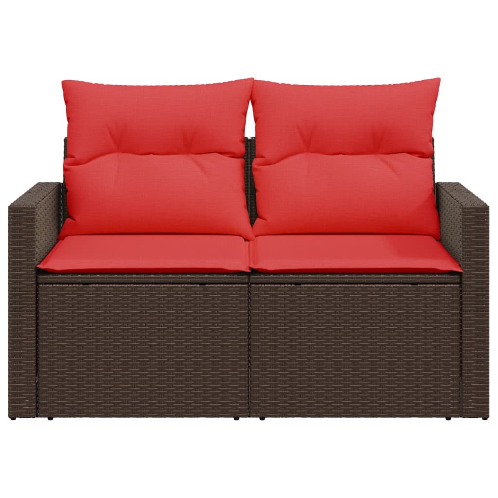 Gartensofa mit Kissen 2-Sitzer Braun Poly Rattan